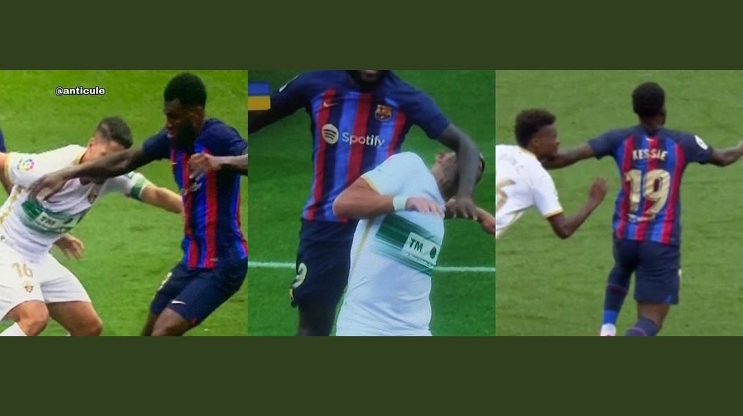 ElcheGuevara66's tweet photo. En estas tres jugadas, dos son de amarilla y una de roja.
El árbitro lo solventa con una amarilla
#FCBECF https://t.co/lylp2rGR7b