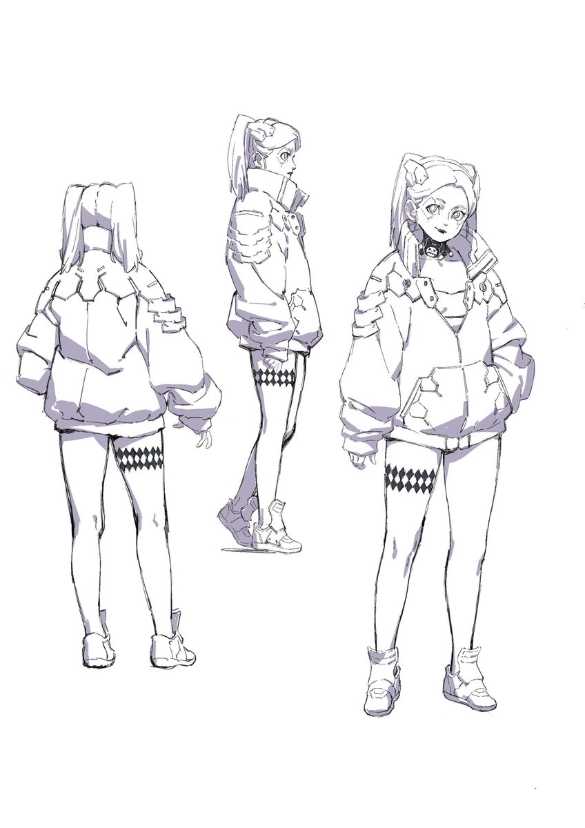 GwentBro's tweet photo. Just a comment to add context for us wanted to cut Becka. We were quite against it when Trigger wanted to introduce a new character to existing scripts but once we saw this early design we were in. She is a super important part of the story and my personal fav. #Edgerunners https://t.co/wzJBZTeODy