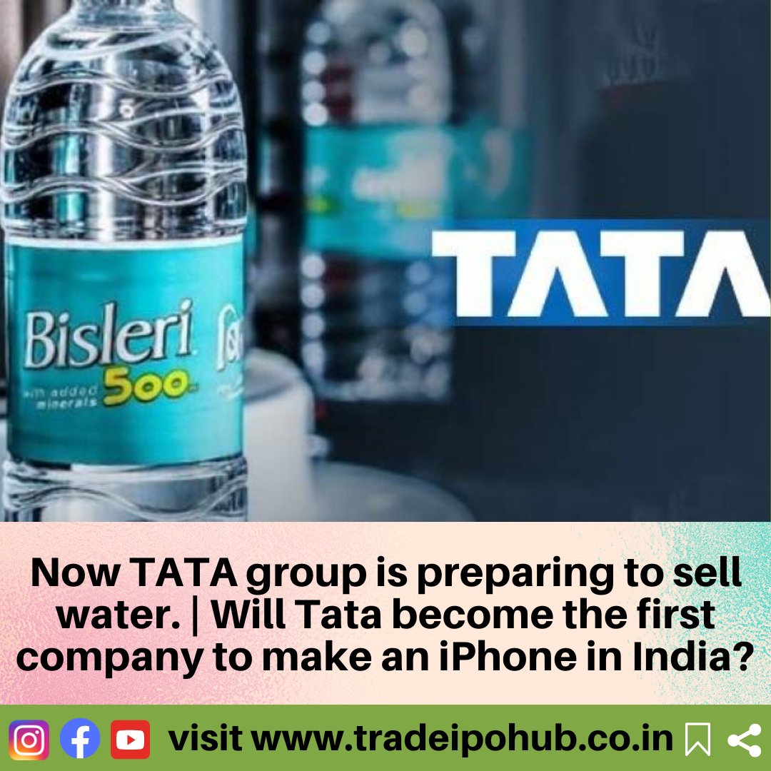 Now TATA group is preparing to sell water. | Will Tata become the first company to make an iPhone in India?

If you want to read the full article, please visit our site tradeipohub.co.in.
#tatagroup #retailmarket #news #fmcg #bisleriinternational #iphone #india #wistron