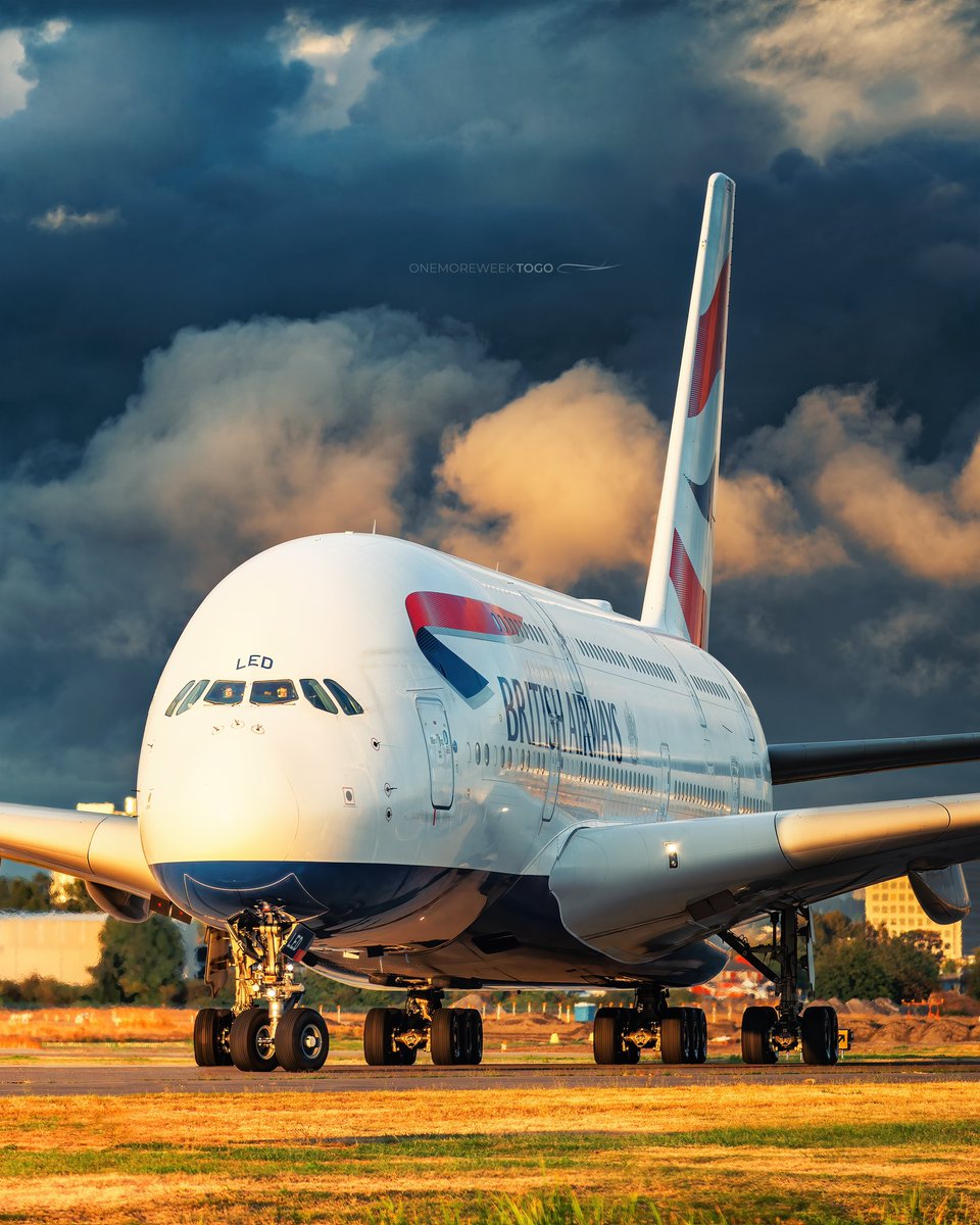 #BritishAirways #A380 arriving at @yvrairport under some golden light and moody clouds!