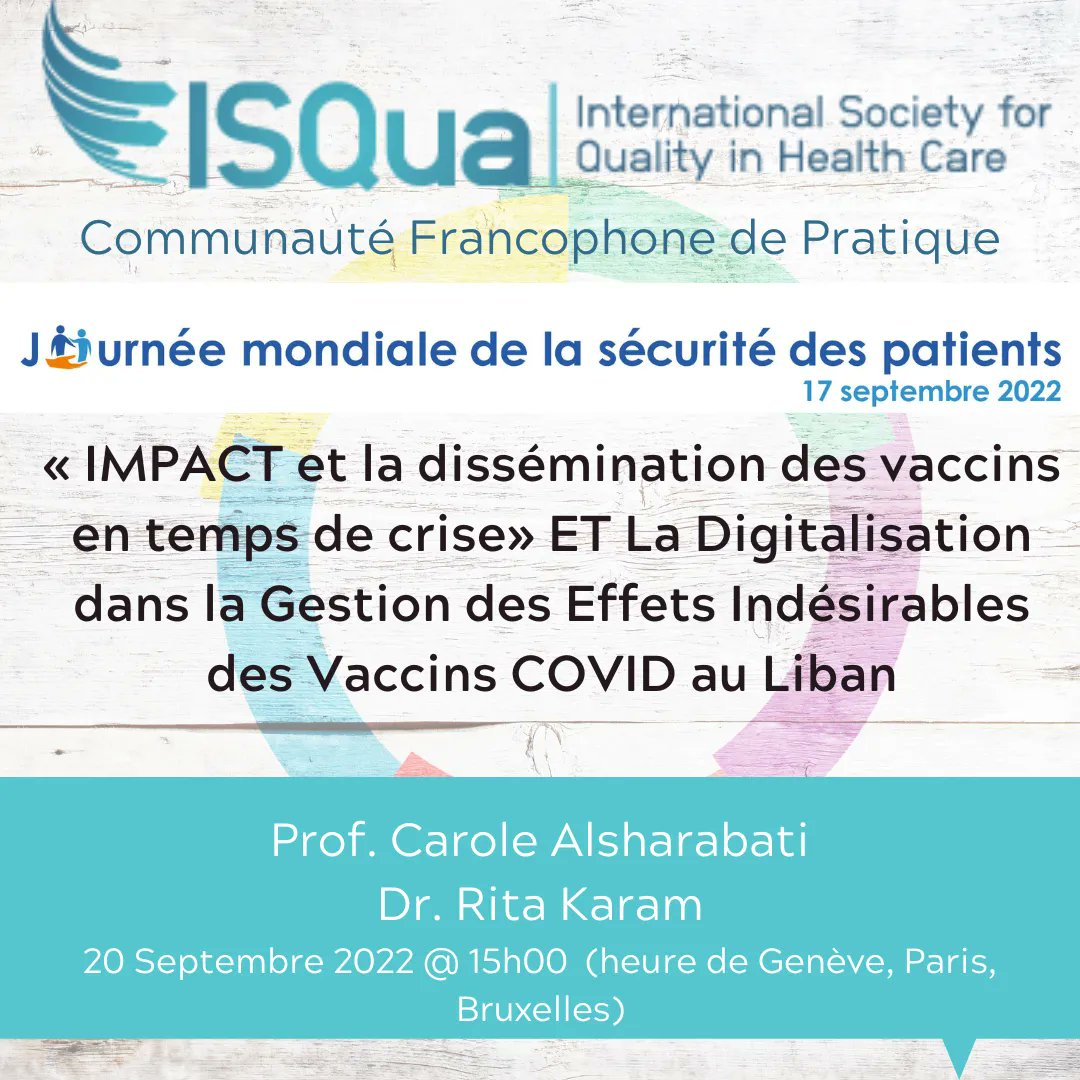 Inscrivez-vous au prochain webinaire francophone #WPSD2022 pour apprendre de l'expérience libanaise des vaccinations COVID : bit.ly/3AWs52H <a href="/DenisHerbaux/">Denis Herbaux</a> <a href="/PAQSASBL/">PAQS</a> <a href="/CAlsharabati/">Carole Alsharabati</a> <a href="/ISPLiban/">Sciences Po Beyrouth / USJ</a>