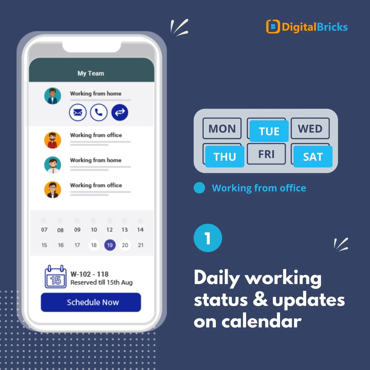 DigitalBricks2's tweet image. Daily Working Status &amp;amp; Updates on Calendar | Mobile App
Hybrid work involves the flexibility of working both in the office and from home. With DigitalBricks choose the best view for your needs and easily switch between office and home.
buff.ly/3RauCgP