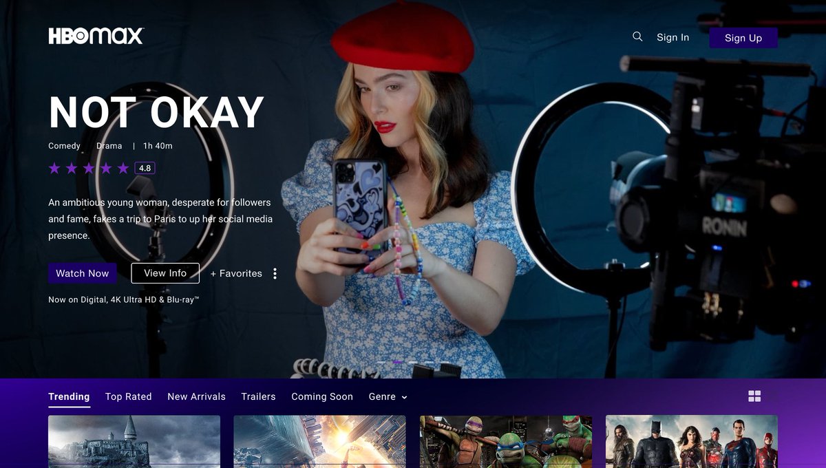 HBOMaxRP's tweet image. © 𝗛𝗕𝗢 𝗠𝗮𝘅 › 𝟚𝟘𝟚𝟚 › Available!

Get famous or lie trying. 🤳🏻 
#NotOkayRP streaming now on HBO Max.