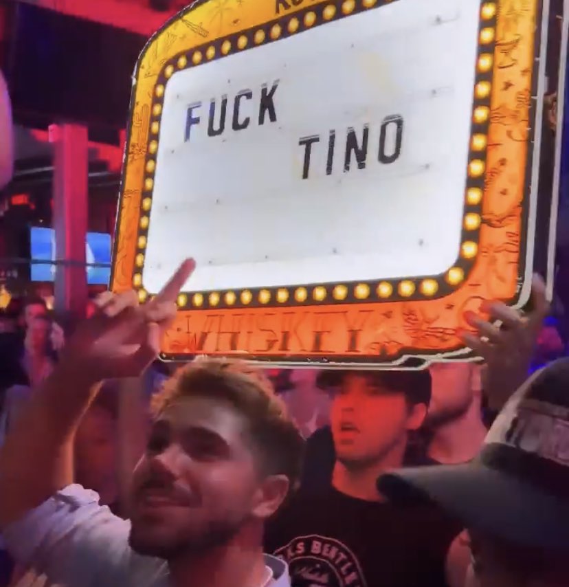 BachelorFantake's tweet photo. Not the season 19 guys out partying with this sign 😭☠️.

#TheBachelorette https://t.co/jfzTiTgF7q