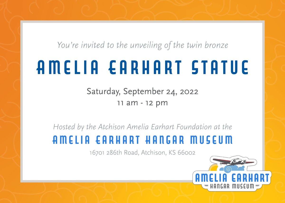 AEHangarMuseum's tweet photo. ONE WEEK FROM TODAY! Please join us as we unveil the twin bronze Amelia Earhart statue in Atchison! #aehangarmuseum #AEHM #ameliaearhart #statuaryhall https://t.co/xa3KwnuEgx