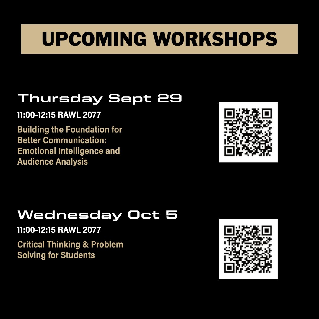 brockwilsonctr's tweet photo. Join us for a series of free workshops throughout Fall 2022 and explore how to communicate effectively and confidently. Workshops are free to attend and you can register by scanning the QR codes next to each date!
#BWCenter #WomenLeaders #Krannert #Management #Communications https://t.co/PCBnIXwJLo
