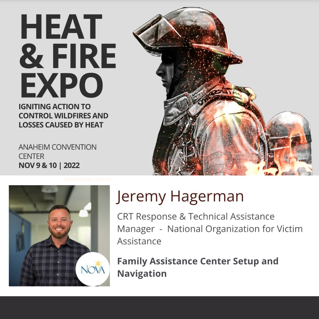 We are thrilled to announce NOVA’s CRT Response &amp; Technical Assistance Manager, Jeremy Hagerman, will be Keynote Speaker presenting on Family Assistance Center Setup and Navigation at California 2022 <a href="/NDExpoUSA/">Natural Disasters Expo USA</a> Nov 9-10th in Anaheim!  FREE! Visit ➡️ ow.ly/Ts3G50KIjo9