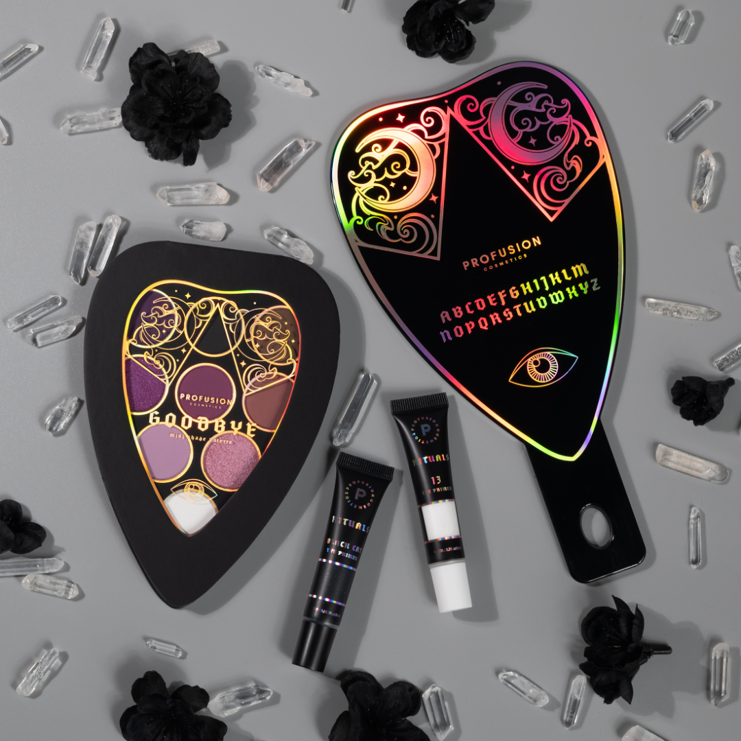 ProfusionCo's tweet photo. H E L L O 🔮✨

Welcome to RITUALS - our newest collection available only for the #spookyszn. Grab this collection now at @Walmart and online! 

______
#profusioncosmetics #halloweenmakeup #witchthings #newmakeup #foundatwalmart #beautyhaul #makeupcollector #basicwitch https://t.co/t4oiYEgRDV