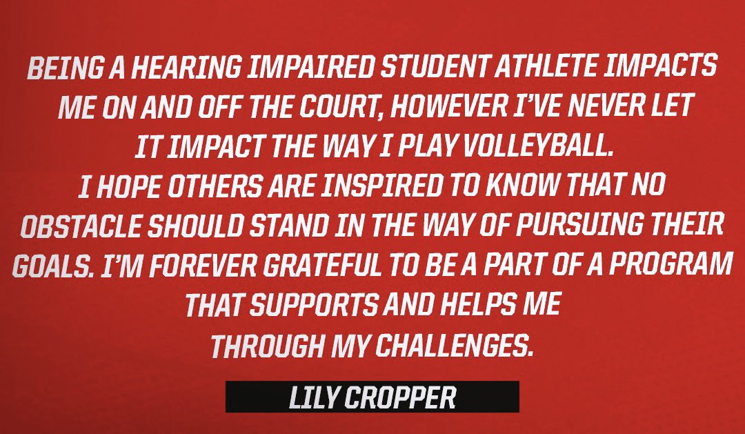 PackVball's tweet photo. 𝐒𝐞𝐩𝐭𝐞𝐦𝐛𝐞𝐫 𝐢𝐬 𝐃𝐞𝐚𝐟 𝐀𝐰𝐚𝐫𝐞𝐧𝐞𝐬𝐬 𝐌𝐨𝐧𝐭𝐡!

Freshman @cropper_lily is deaf in her left ear and wears a hearing aid. 

Swipe to see how being hearing impaired impacts her on and off the court! 

#GoPack | #BiggerThanTheGame https://t.co/9nq1LabBGj