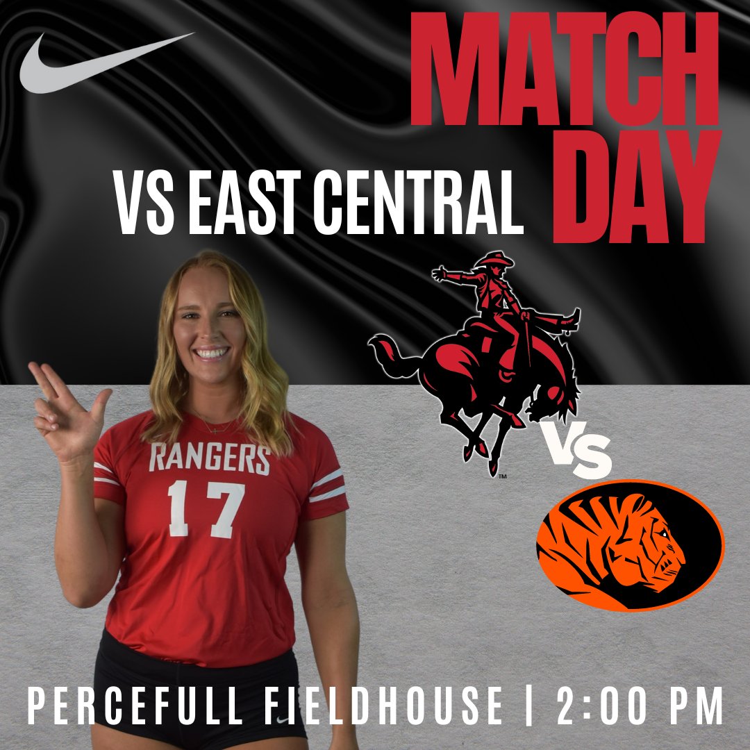 Join us at 2:00 PM in the Pit to watch the Ranger Volleyball Team face off against the East Central Tigers! #RRR