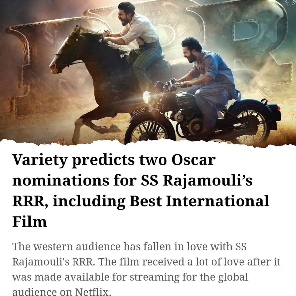 Ajay230498's tweet photo. FEELING PROUD FOR OUR INDIAN CINEMA. 
Please do support our Indian films having such an incredible level of cinematography.
Salute to @ssrajamouli garu.
#RRR❤️🔥
@tarak9999 
@AlwaysRamCharan 
@ajaydevgn 
@aliaa08 https://t.co/qgY4Yvs6UX