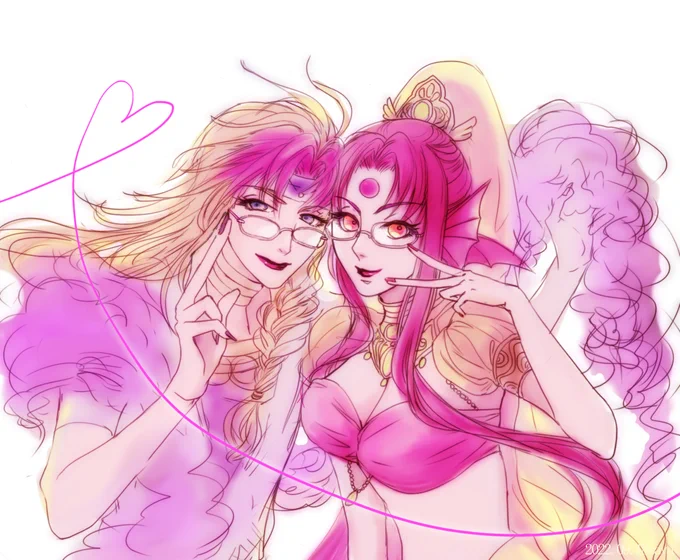 オリヴィエ様とサラさんで、アマヴィエ姉妹(?)描いてみました。2枚目は阿佐ヶ谷姉妹的に。コロナ禍でございますね。疫病退散!の念を込めて。 