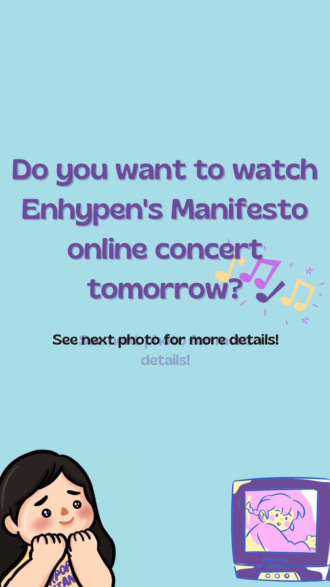 urfangirltita's tweet image. Annyeong chingus!

To kick things off, your tita has an early gift for you! 

Get to watch Enhypen’s Manifest in Seoul online concert this Sunday, September 18, 4PM for FREE when you like and follow our social media pages!!!

Please check the photos for more deets. ✨