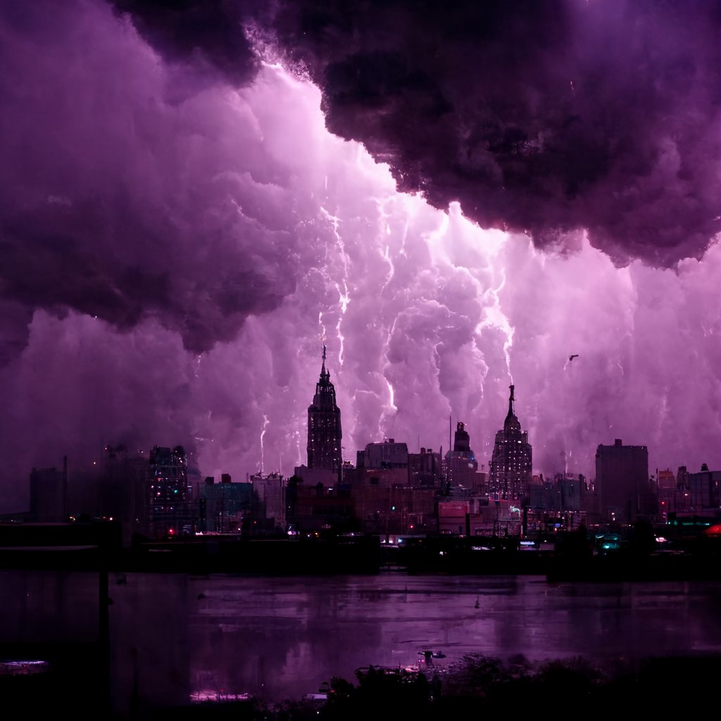 NewYork City purple thunder #midjourney
