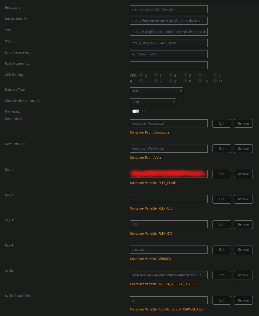 ScottyBeGood's tweet photo. I think I am failing to understand how to get @plexpass  to transcode using GPU. I'm running plex in a docker with @unraid and pretty sure I'm missing something here. R5 3600 and GTX 1050ti Driver 515.65.01 installed by nvidia driver plugin. https://t.co/kI0BdAxBT9