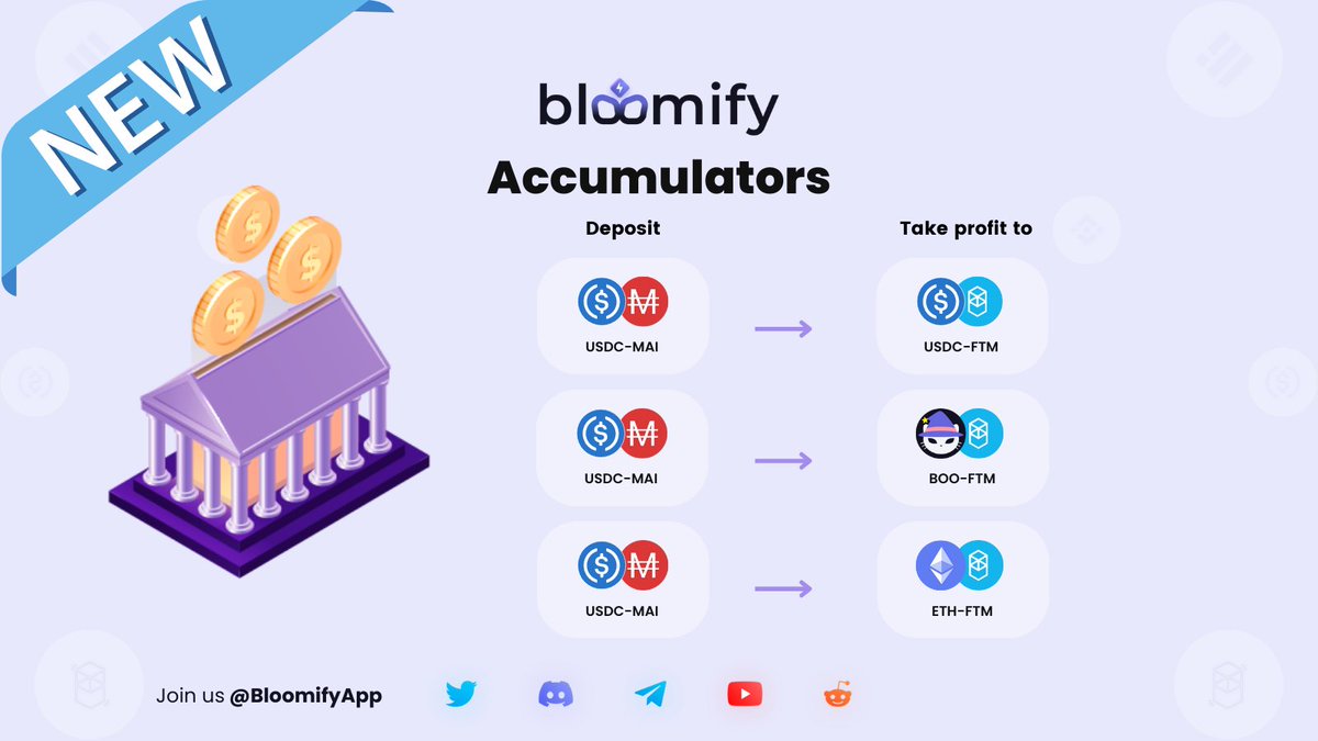 BloomifyApp's tweet photo. By depositing $USDC - $MAI into our Fantom accumulators, you can accumulate one of the following options:
$USDC - $FTM
$BOO - $FTM
$ETH - $FTM

A great way to build your bag!!

Deposit here:https://t.co/M5kOa8LU6t
 #Fantom #Yieldoptimizer #Bloomify https://t.co/8YRj0BXOCB