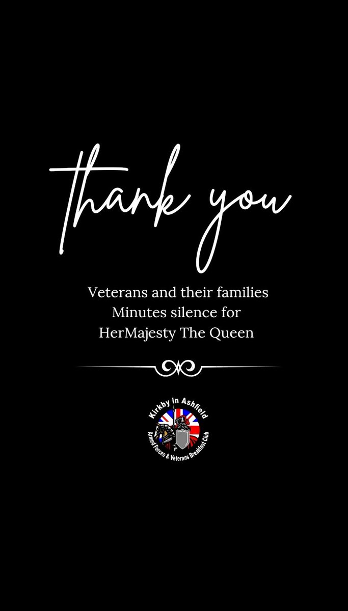 Massive thank you and respect to all that held the minutes silence for Her Majesty The Queen today at the Kirkby in Ashfield Armed Forces &amp; Veterans Breakfast Club 🙏🏻

#mcng #BreakfastClub #QueenElisabeth #Veterans