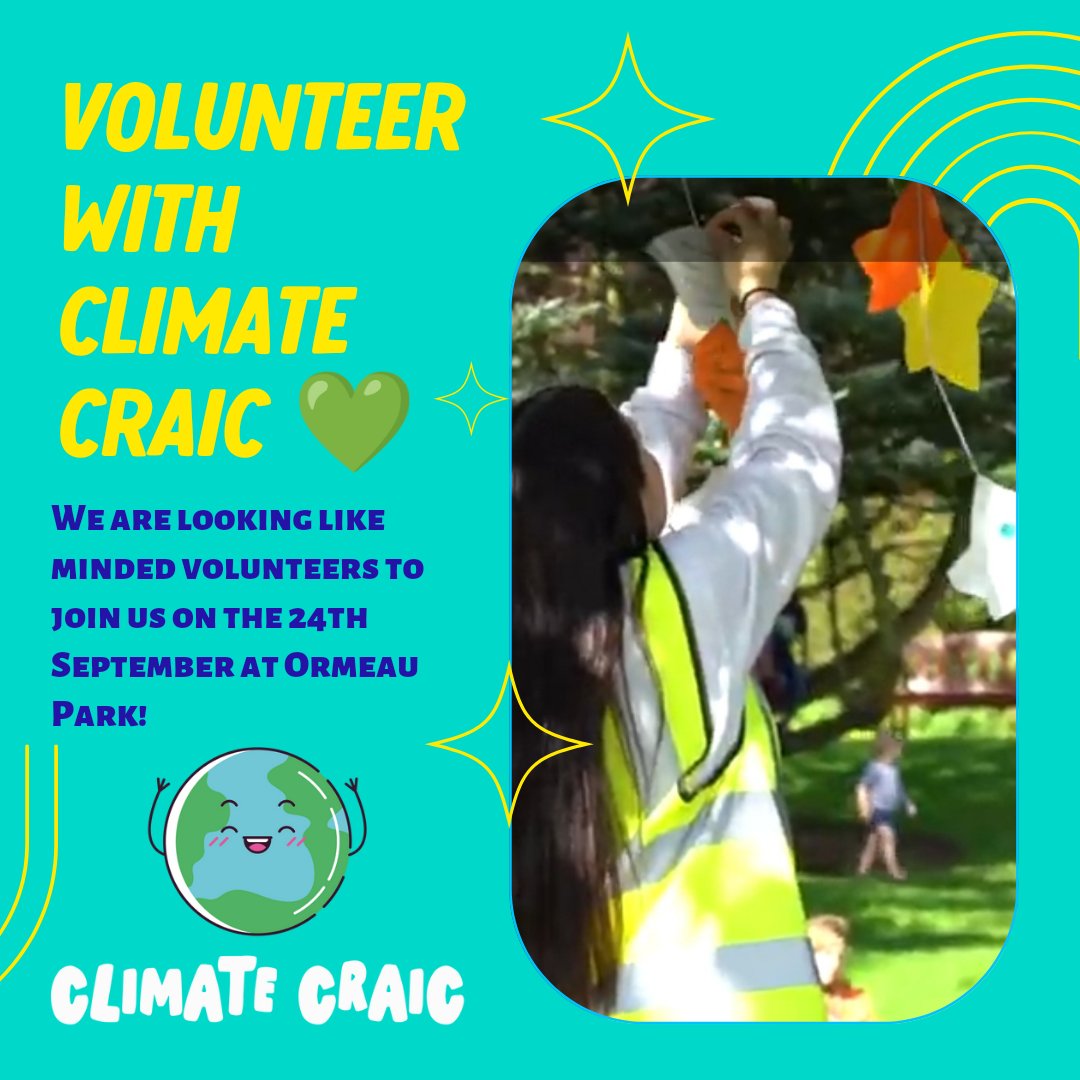 ClimateCraic's tweet photo. ๐ Volunteer with us ๐
Do you want to join us on the ๐
24th September 2022 at ๐ Ormeau Park for the best #climatefest about?
We would love ๐ for you to volunteer with us on the day!
There's still time to sign up โ๏ธ see form below ๐
https://t.co/99uyP5iHpL
#Volunteers https://t.co/KthTBk5bRQ