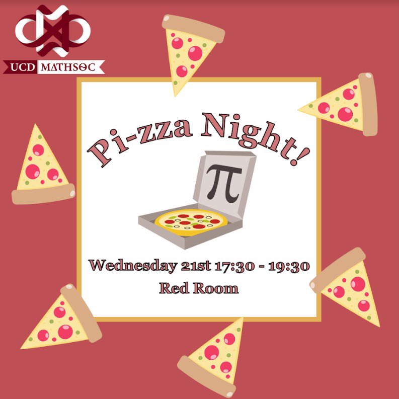 UCD Maths Society (@ucd_maths_soc) on Twitter photo We have our first event of the year this Wednesday! As part of our #Freshers week events we will be hosting a pizza evening this Wednesday 🍕, which will be followed by our Tea and Torus morning (with donuts) on Friday☕️ #ucdsocieties #ucdmathsoc <a href="/UCDSocieties/">UCD Societies</a> We have our first event of the year this Wednesday! As part of our #Freshers week events we will be hosting a pizza evening this Wednesday 🍕, which will be followed by our Tea and Torus morning (with donuts) on Friday☕️ #ucdsocieties #ucdmathsoc <a href="/UCDSocieties/">UCD Societies</a>