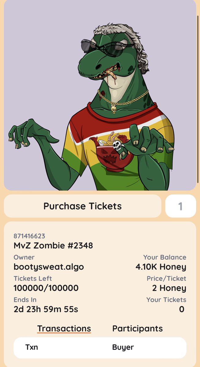 BuzzyBeenft's tweet photo. Congrats @al_goanna on MVZ shuffle!🥳
If you’re a Bee holder and got some $HNY to spend go try and get this Zombie!!

Only way to earn weekly Honey is by owning a Buzzy Bee!

https://t.co/mfuz1T4sRR https://t.co/3nUEh2utqm