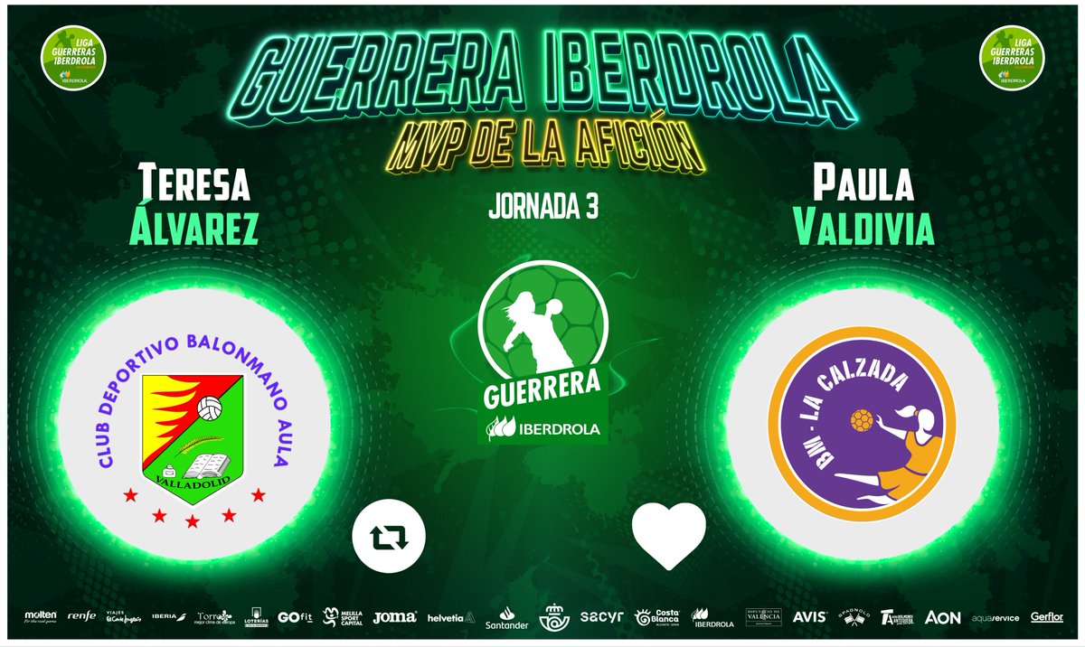 ⭐️ #GuerreraIberdrola - Jornada 3 🆚 @BmAulaCultural : @CBLaCalzada ♻️ RT: @teresaalvarez21 ❤️ Me gusta: @PaulaValdivia15
