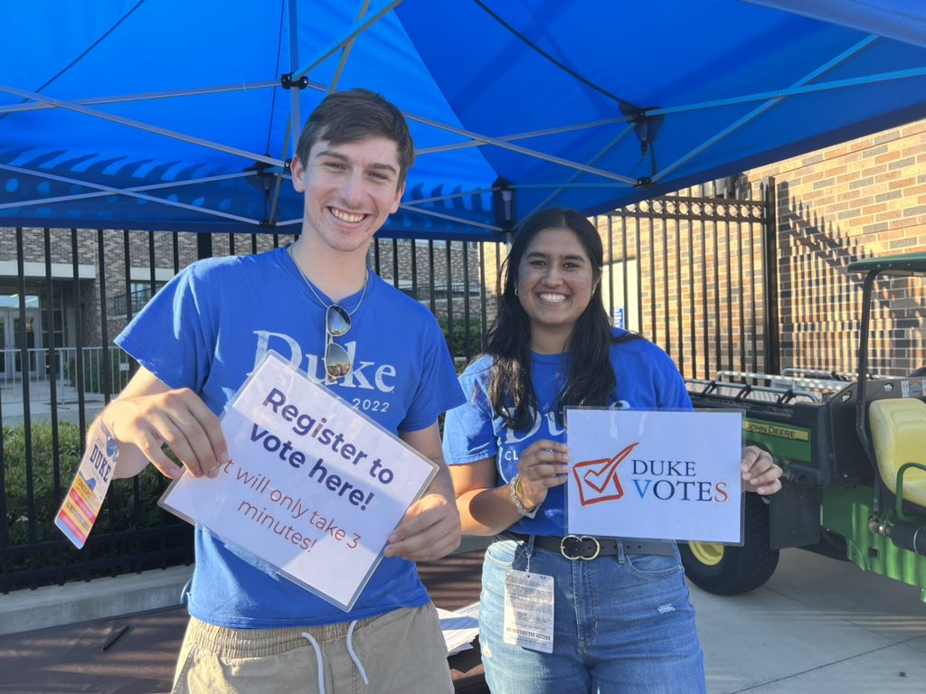 DukeU's tweet photo. At the @DukeFOOTBALL game? Register to vote behind section 19! #DukeVotes https://t.co/4bUECJibMV