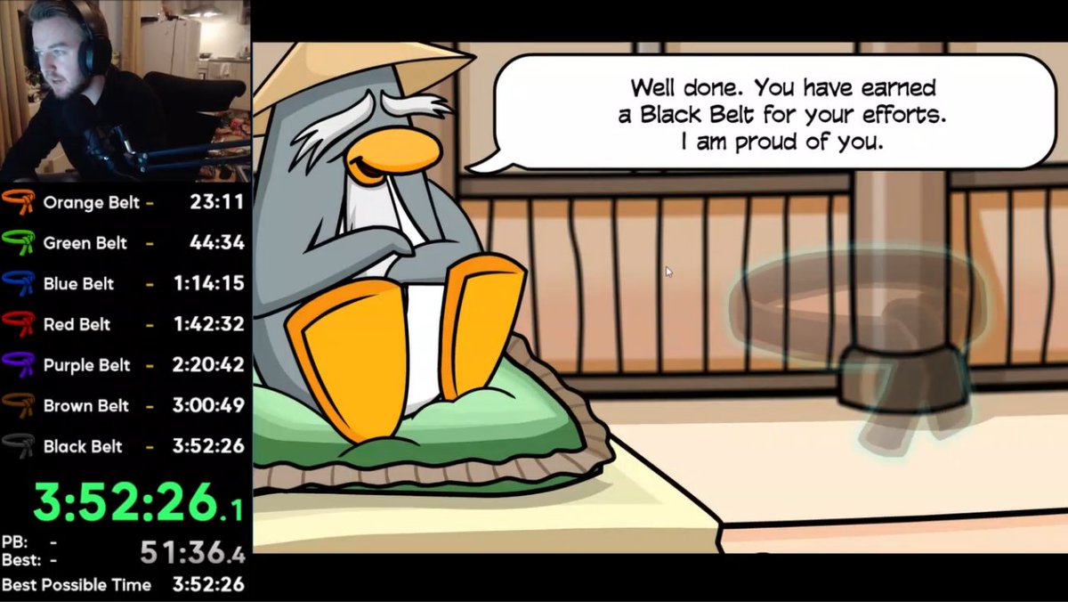 Just beat my Club Penguin black belt speedrun after 3 years. pogchamp!