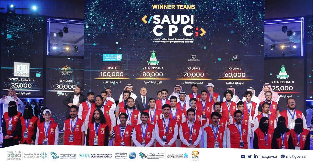 CCIS_MU's tweet photo. والتي تم تنظيمها من وزارة الاتصالات وتقنية المعلومات السعودية MCIT بالتعاون مع ACPC، والمؤهلة لمسابقة البرمجة الاقليمية في شرم الشيخ ACPC والمؤهلة بدورها للمسابقة العالمية ICPC. وتضمنت المسابقة مشاركة 51 فريقاً بإجمالي 153 مشارك من مختلف الجامعات السعودية. https://t.co/yfBcbaTNMC