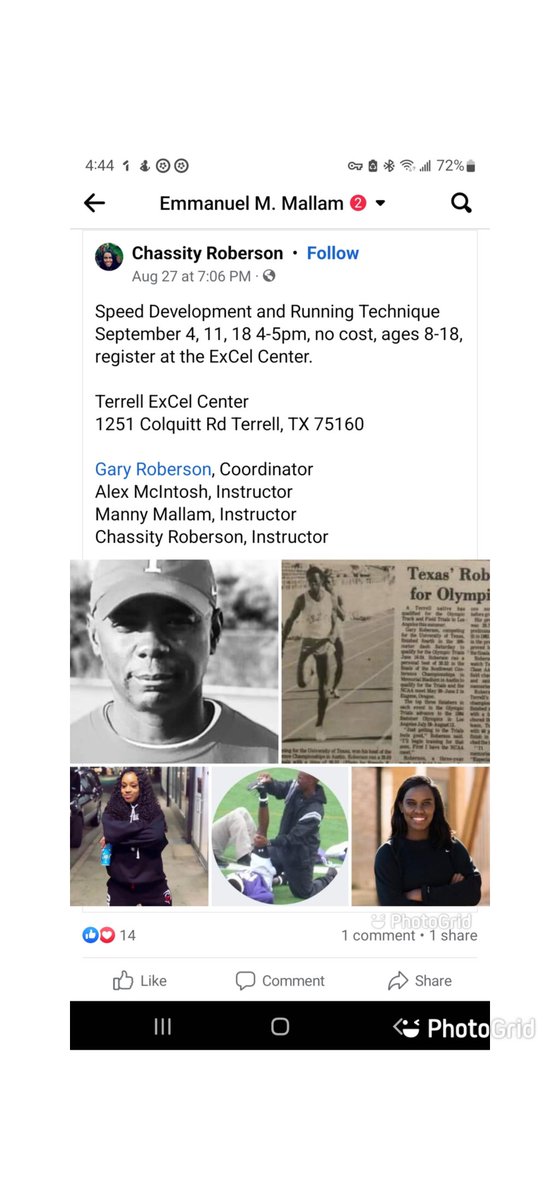 Coach_Mallam's tweet photo. Looking for some speed training for your child tomorrow afternoon.  Come out to Terrell TX and workout with Coach Gary Roberson and the other coaches. 
Time: 4-5PM at the ExCel Center  #trackworkout #speedtraining #workoutgrind #fitnessmindset101 #fitgrind #trusttheprocess💯 https://t.co/7srB8f7O7i