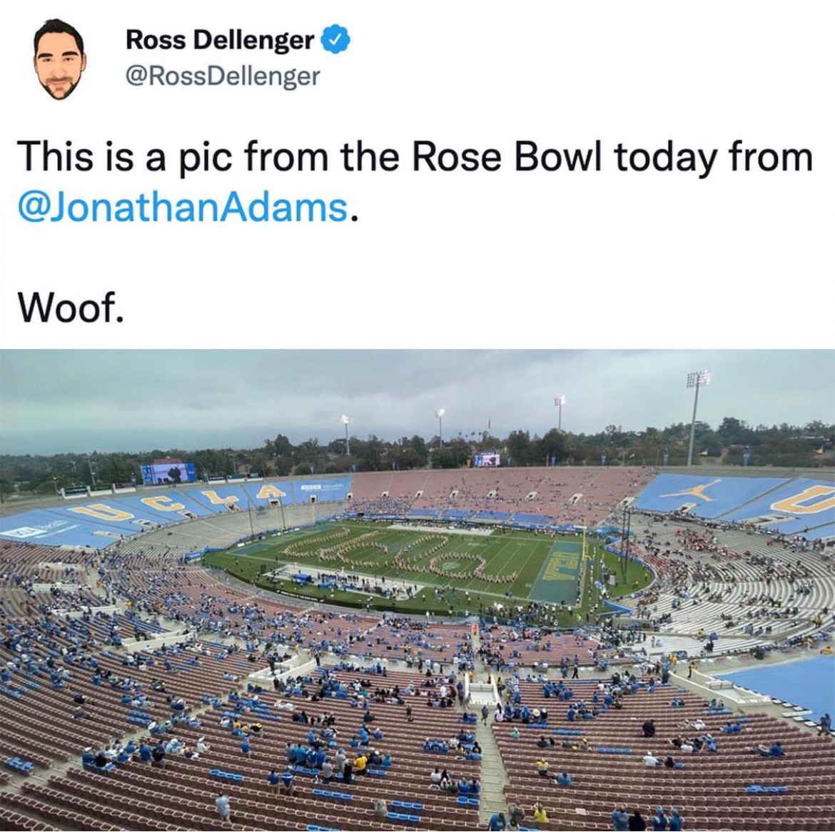 This is an embarrassment but we couldn’t fill the Rose Bowl in 1988 when we were the #1 team in the country. Anyone else at UCLA think it’s time for an on-campus 30,000 seat stadium? Of course, if we can’t play better than we did today, it would be half-empty too.
