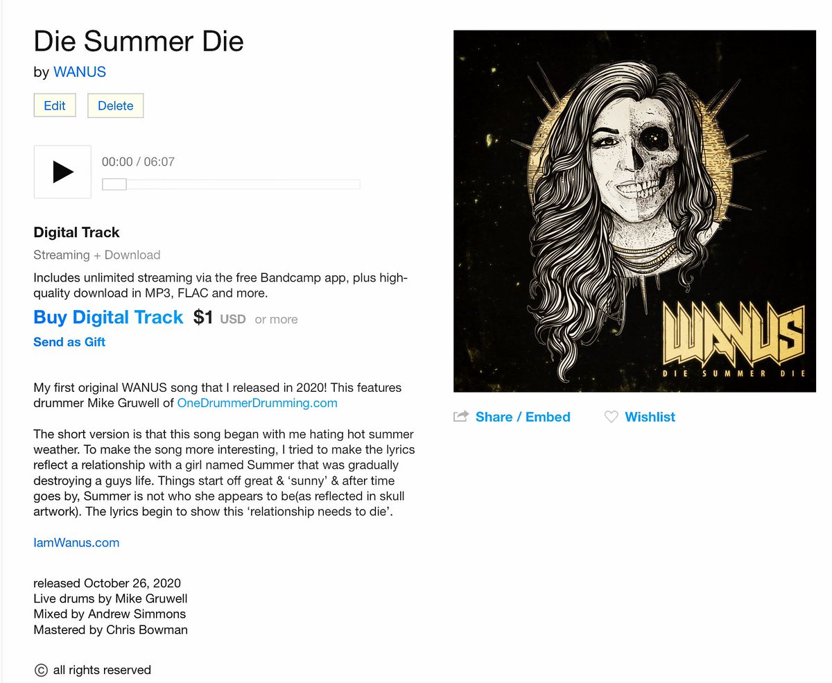 WanusMusic's tweet photo. Just started a @Bandcamp page recently & my 1st song #DieSummerDie is available there! Featuring @DrummerDrumming 🥁Thanks for supporting independent artists!❤️🔥💯 #IndieArtists #Bandcamp #Wanusmusic #IamWanus #summerweather #badrelationships https://t.co/ThYS9iSpoj https://t.co/B87haF99Se
