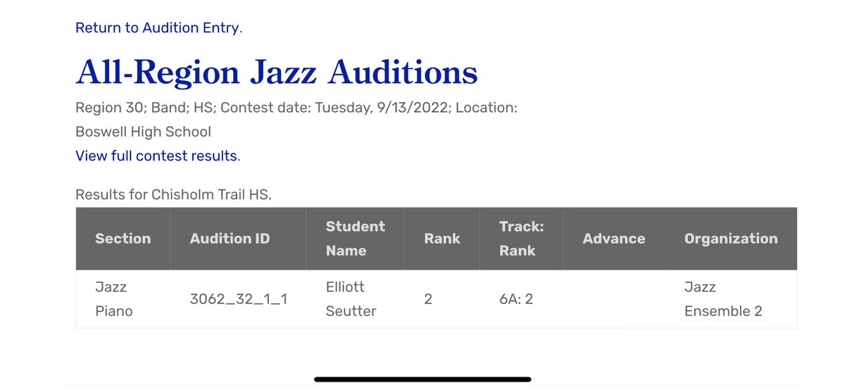 Congratulations to Elliott Seutter for placing second chair in the Jazz All-Region auditions today! He will be performing with the Jazz 2 Ensemble on November 15th 🐱🎹