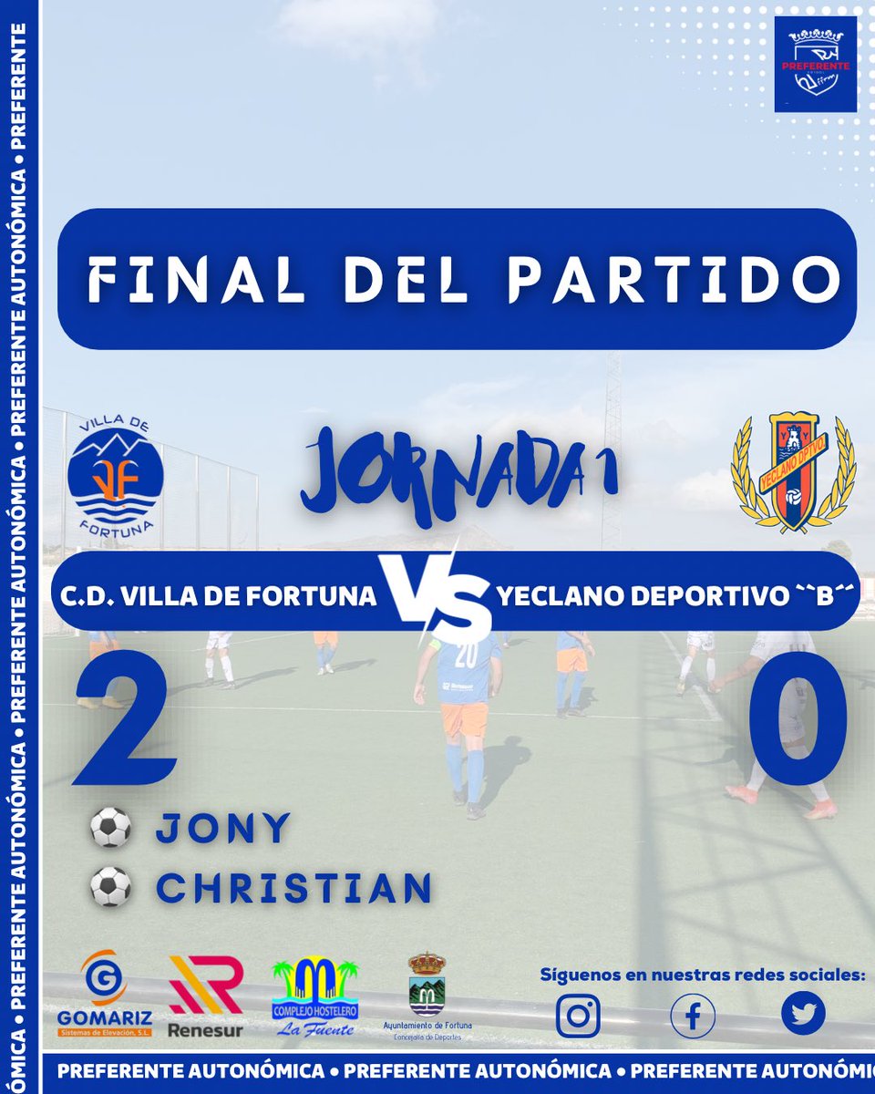 90+ ⏱ 

🔚 ¡Final en el José Luis Belda! 

🏟 Victoria de nuestro equipo en su estreno liguero en Fortuna ante el filial del Yeclano.

💪 ¡Seguimos equipo!