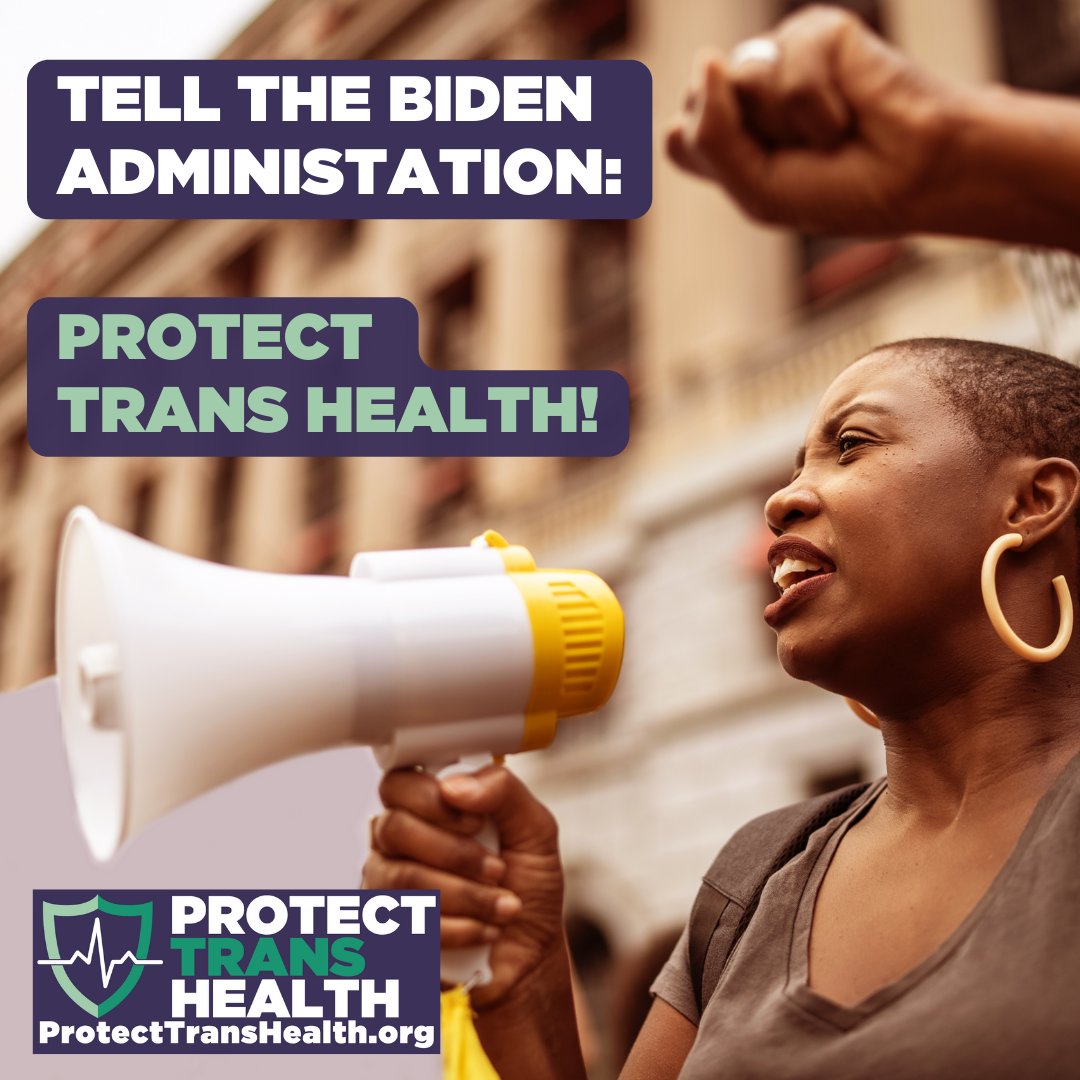 the_TFP's tweet image. Send a message to the Biden Administration NOW and tell them to #ProtectTransHealth. Trans people deserve fair access to health care without discrimination. Take action: protecttranshealth.org