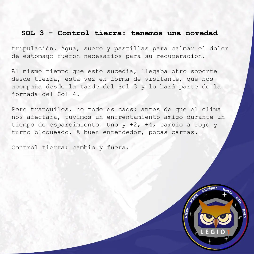 MisionLegi01's tweet photo. #Sol4 sonrían y digan "Gorditos y bonitos muchachos. Gorditos y bonitos" para la foto oficial.
Uno, +2, +4, 🚫, 🔃 y una baja por salud. Un sol lleno de acontecimientos para #Legi01.
@GIDAUN @UNALOficial @FundCydonia @Mapaz_Rodriguez @cazorrom1 @AeroEspacioUdeA @AstroAventura https://t.co/Js8VLJR1Pj