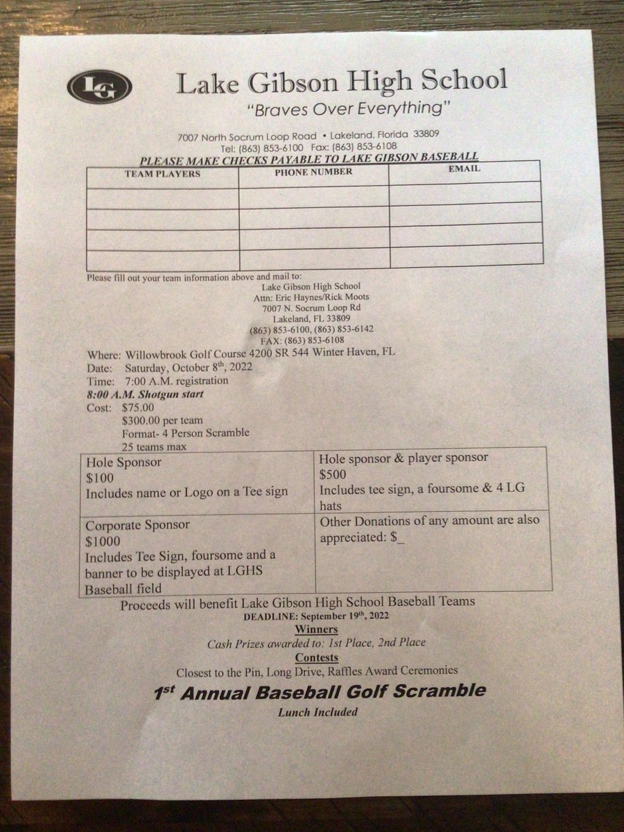 gibson_baseball's tweet photo. @LGHSOfficial  @principalRVann @MisterCoachDia1 @GabeGibbs10 1st golf tournament for @gibson_baseball. We are looking for donations and 10 more teams to fill up our golf tournament.  All proceeds are going into a new cage for our facility and improvements to our field. https://t.co/kjHHSpgVDP