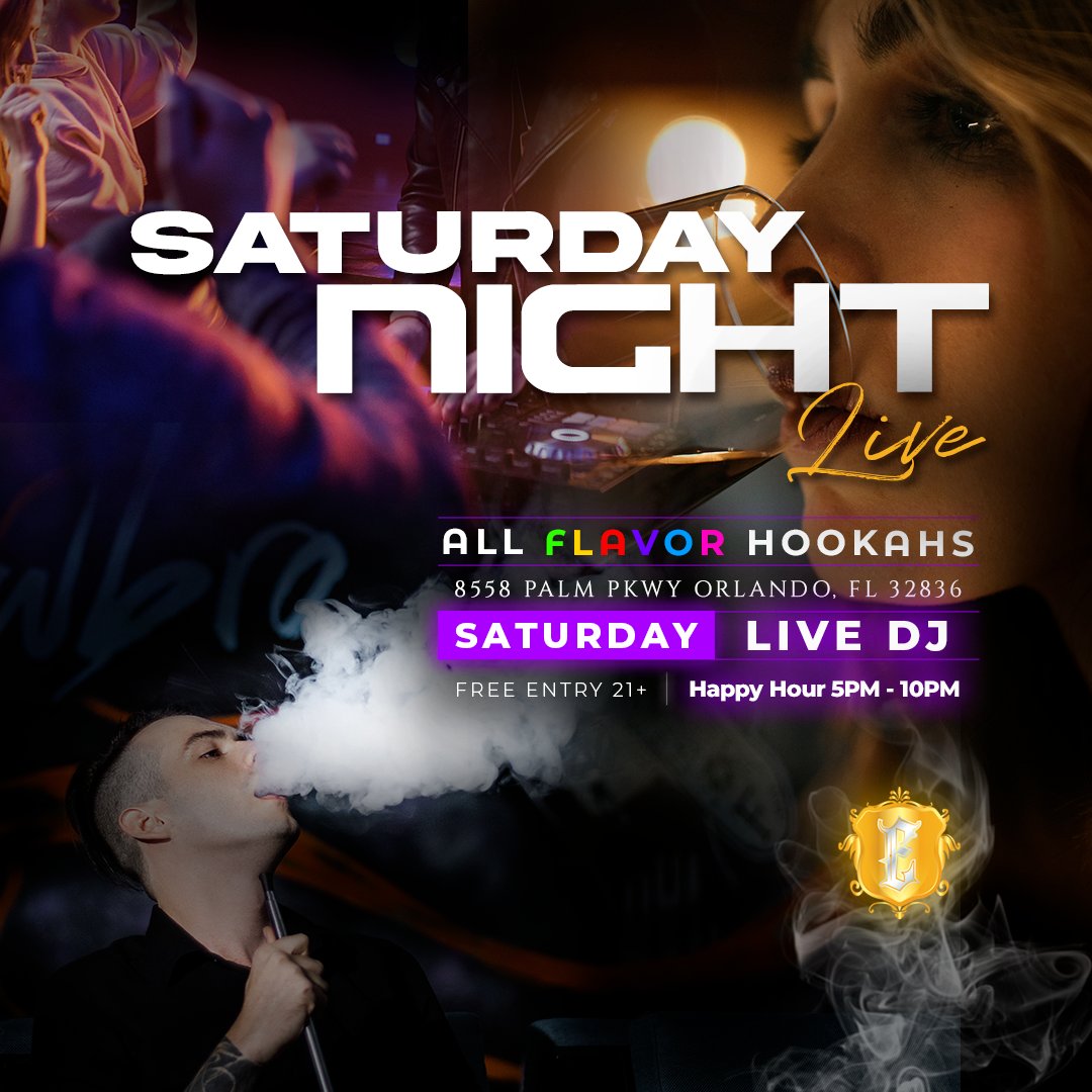 LoungeEnvy's tweet photo. It's time to leave your weekly struggles behind and start enjoying your weekend!

Our Saturday Night Live party is the perfect place to leave your week behind and enjoy the best flavored hookahs with your favorite drinks! https://t.co/Ml0aKpe5wK