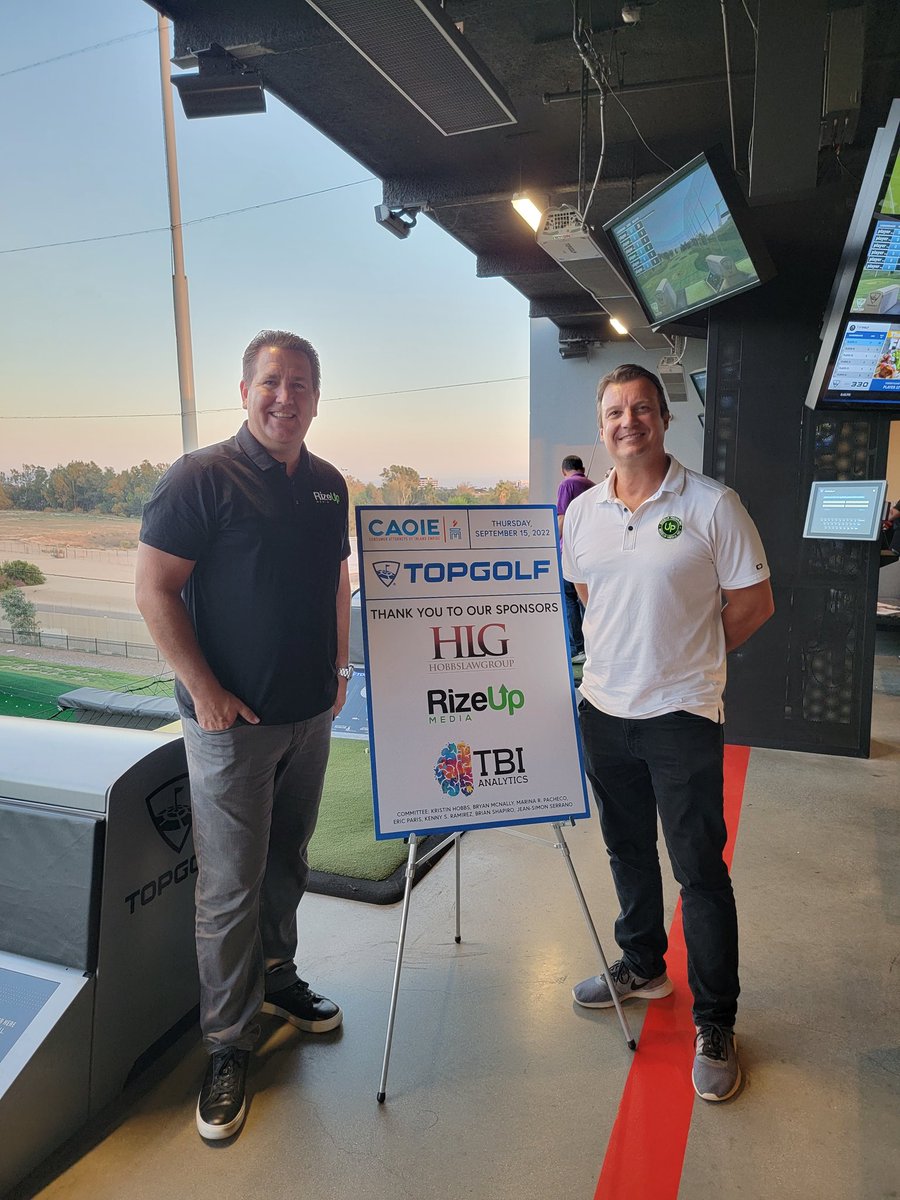 TravisHoechlin's tweet photo. Fantastic Top Golf networking event and honored to be a sponsor for CAOIE. Great group of attorneys. Thank you Eric Paris for the invite. We look forward to the next one. RizeUp Media https://t.co/bqidya6Fkd