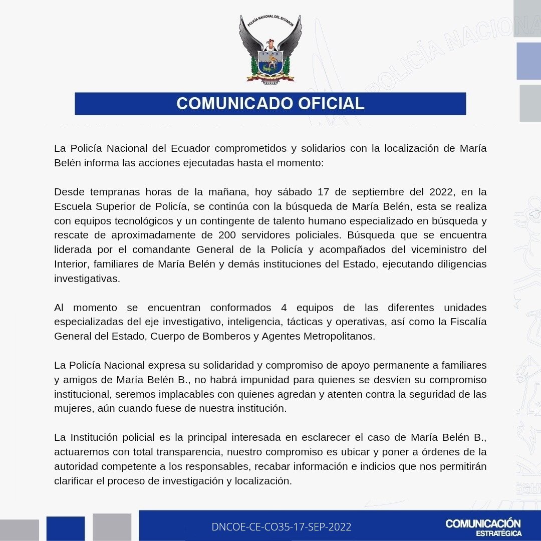 PoliciaEcuador's tweet photo. COMUNICADO OFICIAL II https://t.co/8m5xE0ekEW