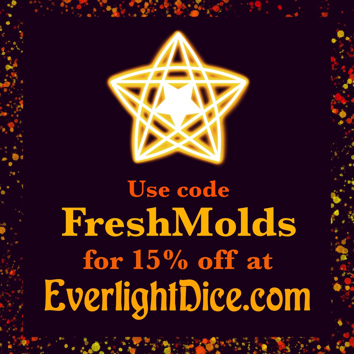 EverlightDice's tweet photo. To celebrate finally having fresh molds of my new masters &amp; clear out everything made from my old masters, I’m offering 15% off in my shop!

Just enter code “FRESHMOLDS” in the Discount Code box at checkout!

https://t.co/AIOMI4Tlun

#handmadedice #ttrpg #dnd https://t.co/7TaSR5KuhN