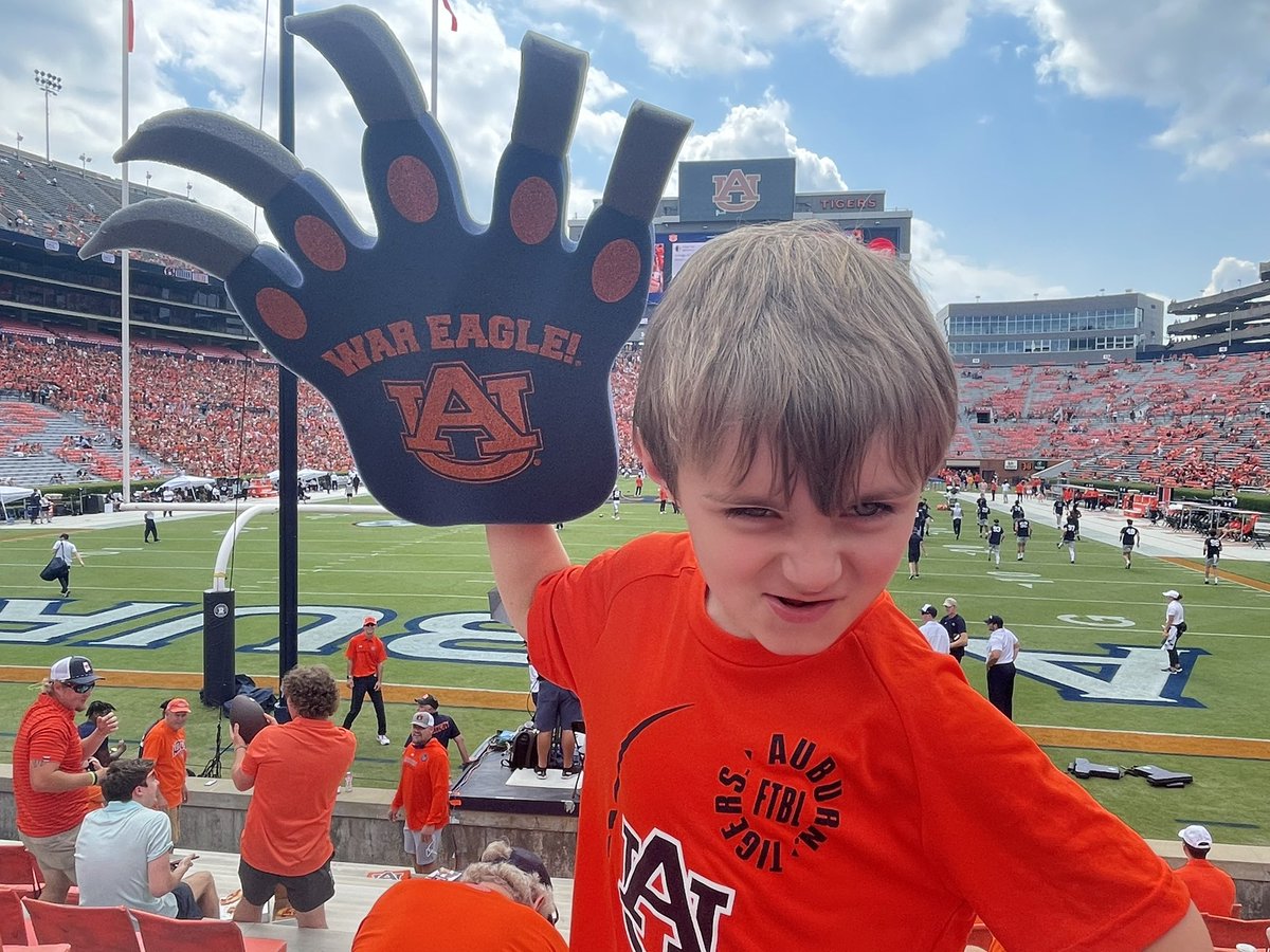 JpendergrassAl's tweet photo. I think he is ready for his first in person Auburn game. He won’t stop saying #wareagle! https://t.co/6p7U5Z5DS3