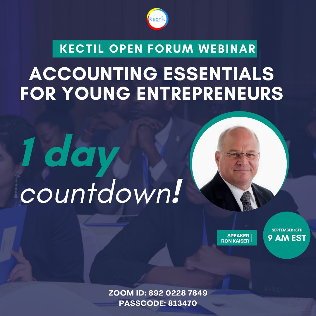 𝗪𝗲'𝗿𝗲 𝗹𝗲𝘀𝘀 𝘁𝗵𝗮𝗻 𝟮𝟰 𝗵𝗼𝘂𝗿𝘀 𝗮𝘄𝗮𝘆 𝗳𝗿𝗼𝗺 𝗥𝗼𝗻 𝗞𝗮𝗶𝘀𝗲𝗿'𝘀 𝘄𝗲𝗯𝗶𝗻𝗮𝗿.
Tomorrow, September 18, we will be joined by Ron Kaiser to discuss financial accounting. 

See you all!
#Kectil