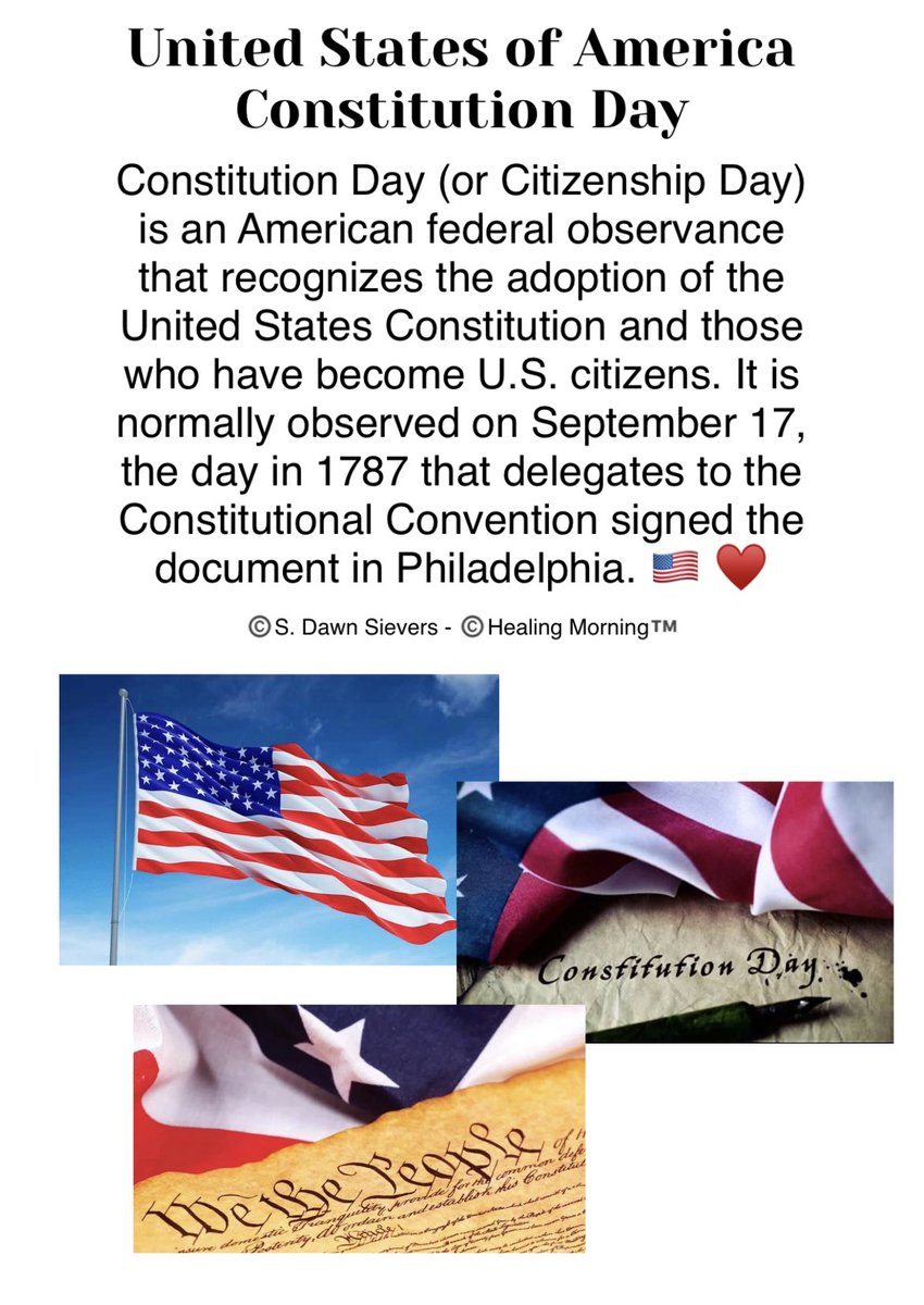 sds2965's tweet photo. It is vitally important to note dates of historic impact to our country. On September 17, 1787, delegates to the Constitutional Convention signed the document of the Constitution in Philadelphia. ❤️ 🇺🇸

#HealingMorningExtra™️  #September171787  #USAConstitution https://t.co/bE6oAJS3PF