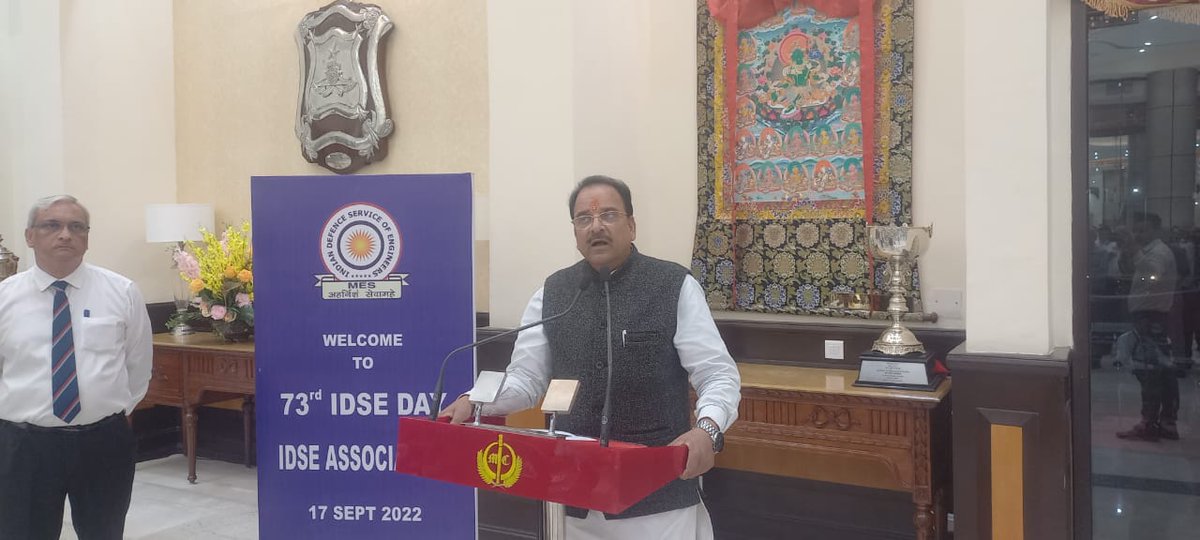 AjaybhattBJP4UK's tweet photo. Attended &amp; addressed the IDSE officers on occasion of 73rd Raising Day Celebrations today at Manekshaw Centre, Delhi. 
The contribution of @AssociationIdse speaks volumes of its discipline and determination to establish and promote Indian armed forces infrastructural development. https://t.co/DI48l9m8Dc