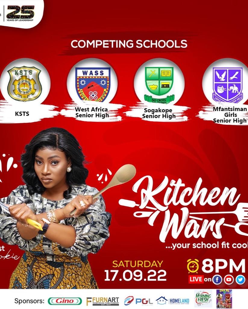 TheCookieteeGH's tweet photo. Put me in your plans for tonight wai. #KITCHENWARS will be airing tonight at 8pm on @tv3_ghana . Which of these 4 competing  schools will make it to the next level of the competition??? Let me know but before then answer this question: Your school fit cook?? https://t.co/CEs4e3n658