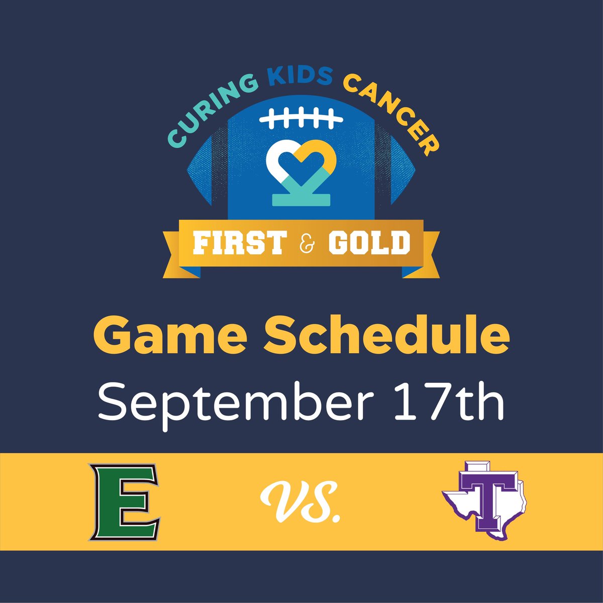 Today is the day: the first awareness game of the season! Join us in cheering on @TarletonFB as they Go Gold for Childhood Cancer Awareness Month 🎗️ #gogold #childhoodcancerawarenessmonth #septemberawareness #firstandgold #collegefootball #gameday #collegegameday