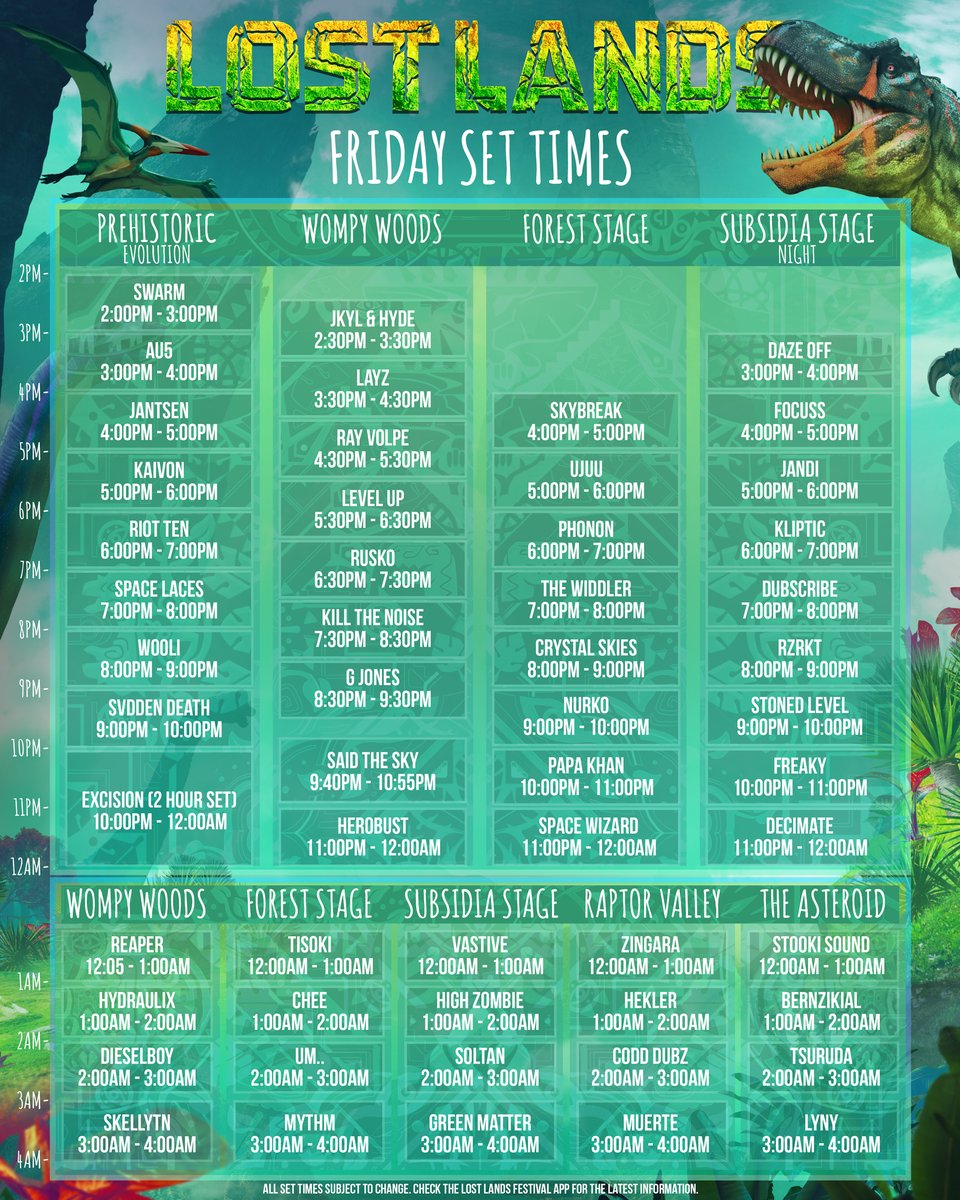 Lost Lands schedule