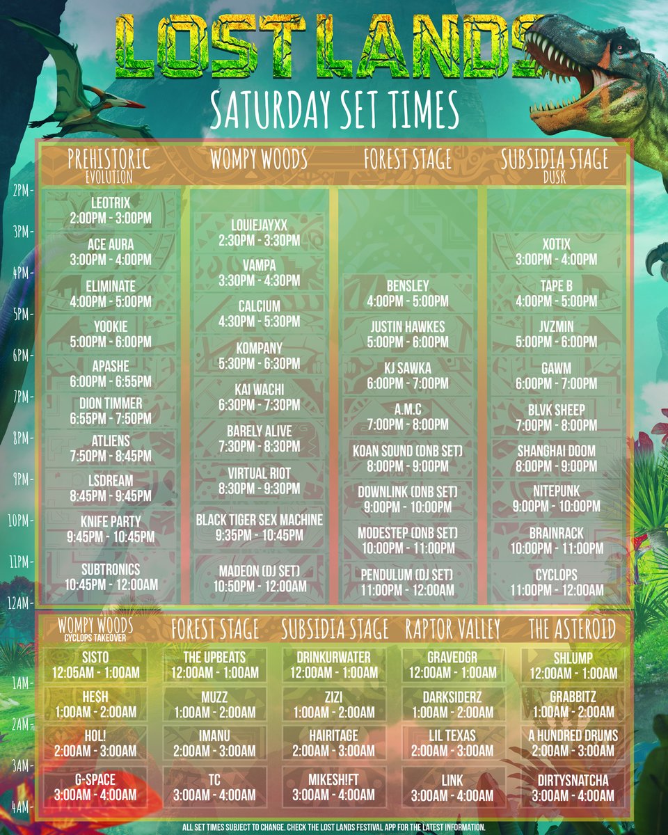 Lost Lands schedule