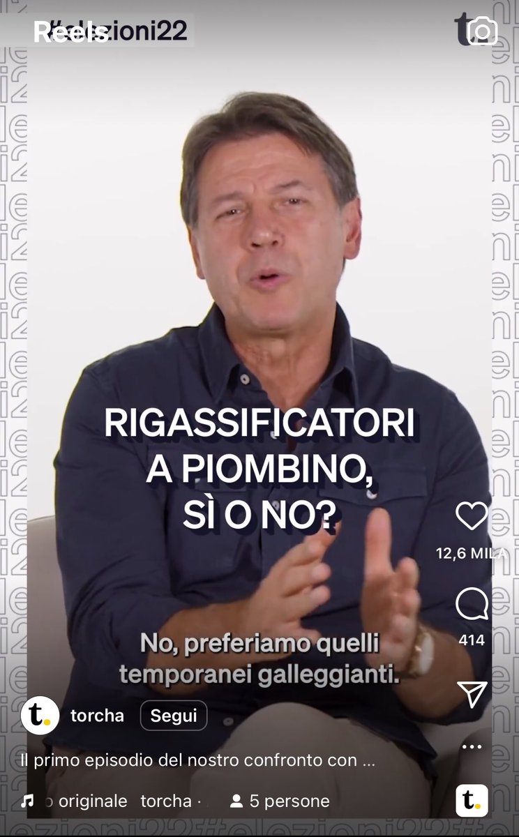 A domanda secca “Rigassificatore a Piombino, sì o no?” <a href="/GiuseppeConteIT/">Giuseppe Conte</a> risponde: “No, preferiamo quelli temporanei galleggianti”.

Quello previsto dal governo Draghi a Piombino è un rigassificatore temporaneo galleggiante.