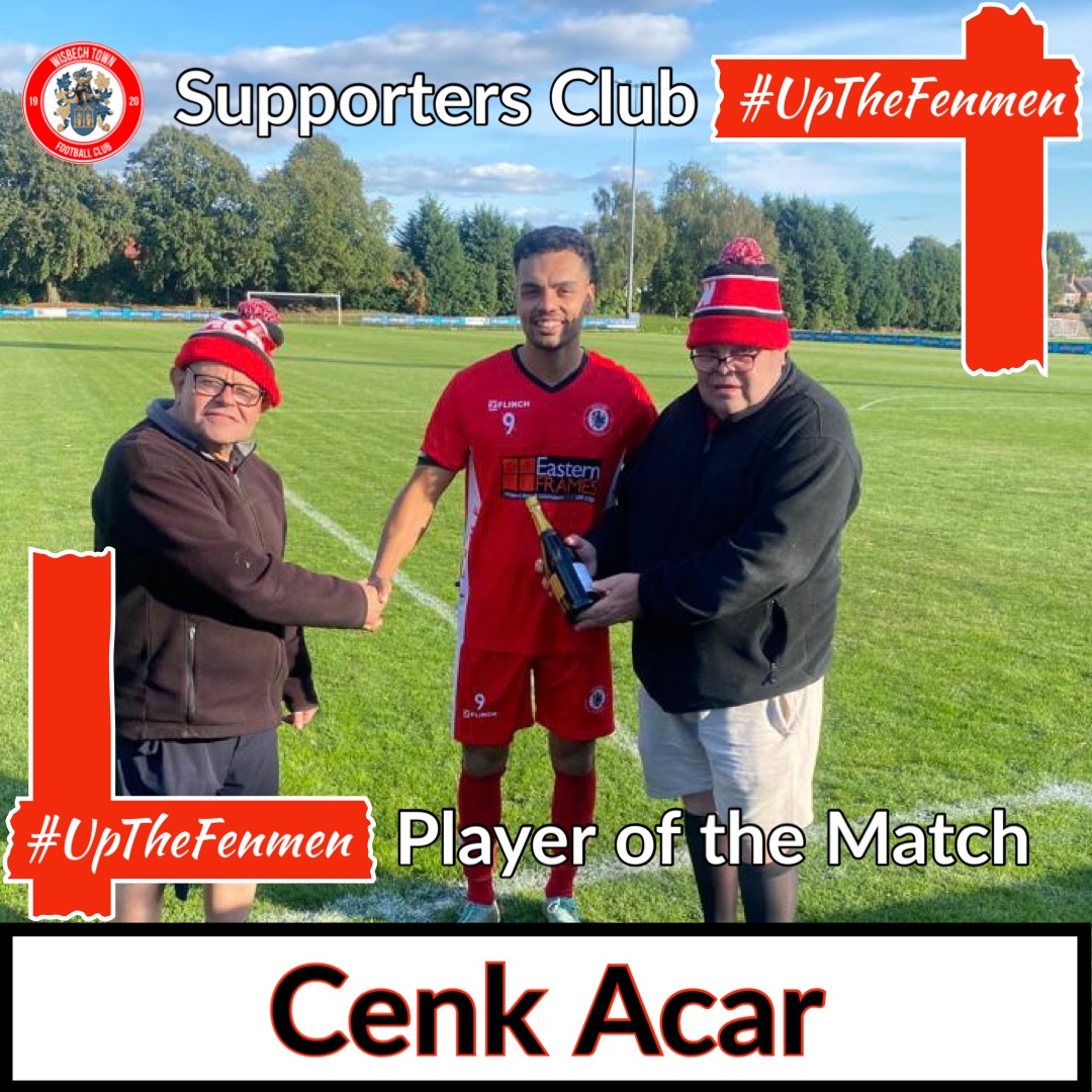 The travelling supporters who made the long trek to Derbyshire, chose Cenk Acar as their player of the match. Cenk is pictured with brothers Paul and Tim Riches. #UpTheFenmen